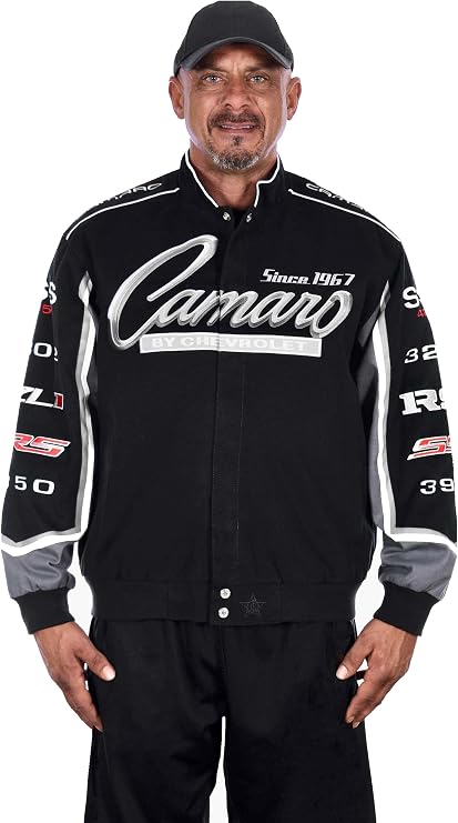 JH DESIGN GROUP Men's Chevy Camaro Collage Embroidered Cotton Twill Jacket