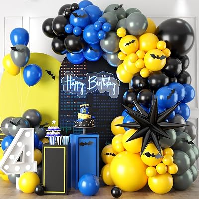 Black Yellow Grey Balloon Arch Kit,Navy Blue Black Yellow Grey Balloons with Sticker for Boys Man Birthday Decorations Party Baby Shower Anniversary Graduation Party Supplies
