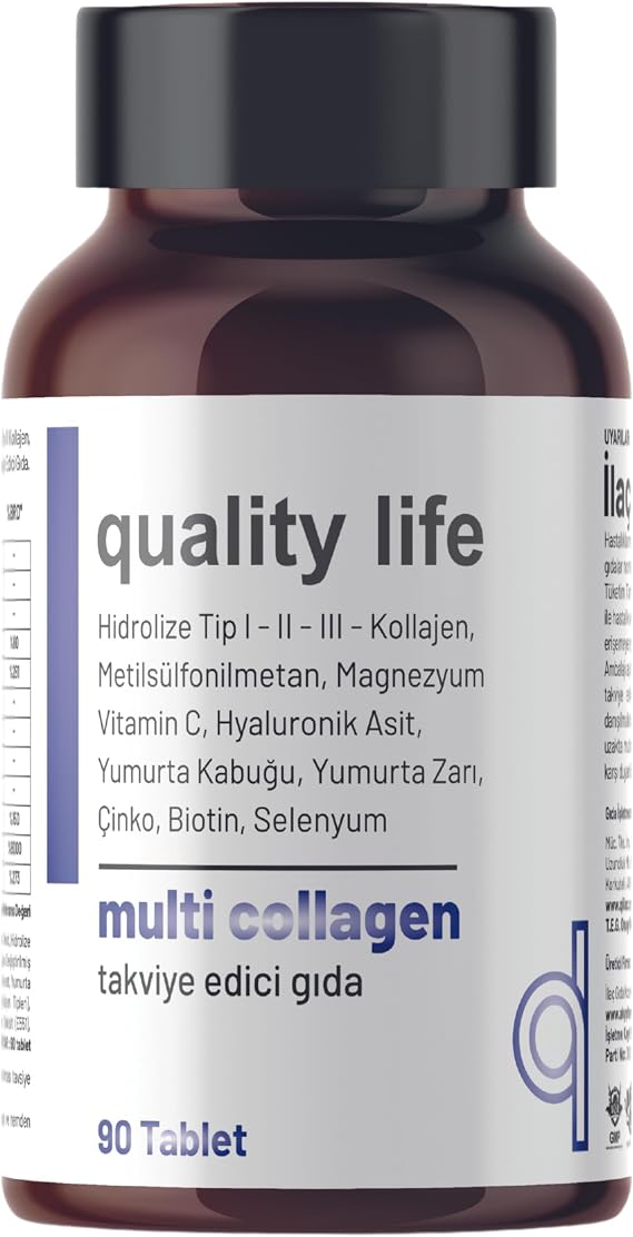 Quality Life Multi Collagen 90 Tablet - Tip 1-2-3-5-10 Kolajen MSM Magnezyum C Vitamini Yumurta Kabuğu Zarı Çinko