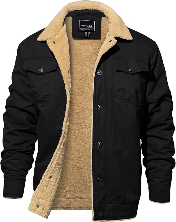 EKLENTSON Mens Winter Fleece Cotton Casual Work Cargo Jacket Pocket