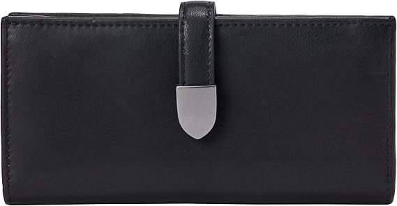 Amazon Essentials Women's Leather Clutch Wallet with Multiple Card Pockets and Zip Compartments, Black, One Size