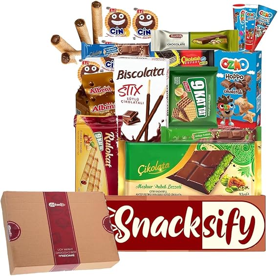 (21count) Gift Snack Box – Pistachio Kataifi Chocolate 93g & 27g + 19 Assorted Chocolates – International Turkish Chocolate Gift Box – Asian & European Sweets, Snacks & Cookies
