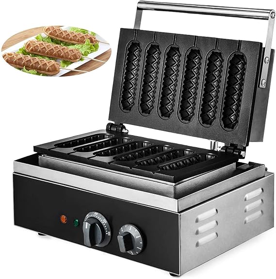 1500W Electric Lolly Waffle Maker 6PCS Corn Dog Maker Waffles Nonstick Commercial Waffle Hotdog Maker Machine for Hot Dog Waffle Crispy (6PCS)