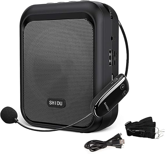 SHIDU Mini Voice Amplifier Portable Bluetooth Speaker with UHF Wireless Microphone Headset 10W 1800mAh PA system Supports MP3 Format Audio for Teachers, Taxi Driver, Coaches, Training, Tour Guide