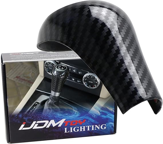 iJDMTOY Glossy Black Carbon Fiber Pattern Shift Knob Cover Shell Compatible with Mercedes-Benz C E GLK GL G Class Older Models