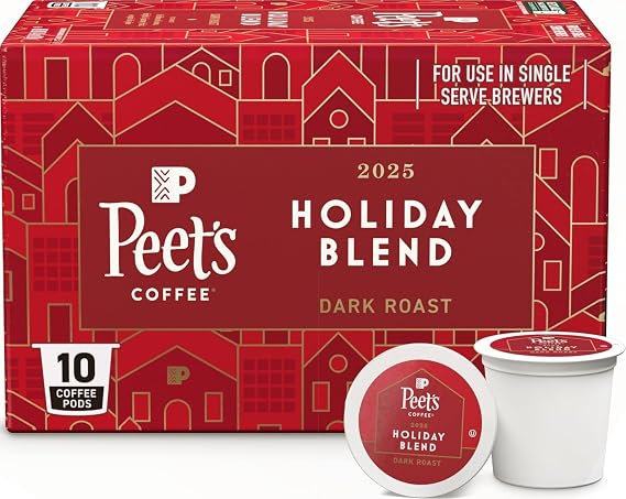 Peet's Coffee, Dark Roast Single Serve Coffee Pods, 100% Arabica Coffee - Holiday Blend 10 Count (1 Box of 10 Pods)