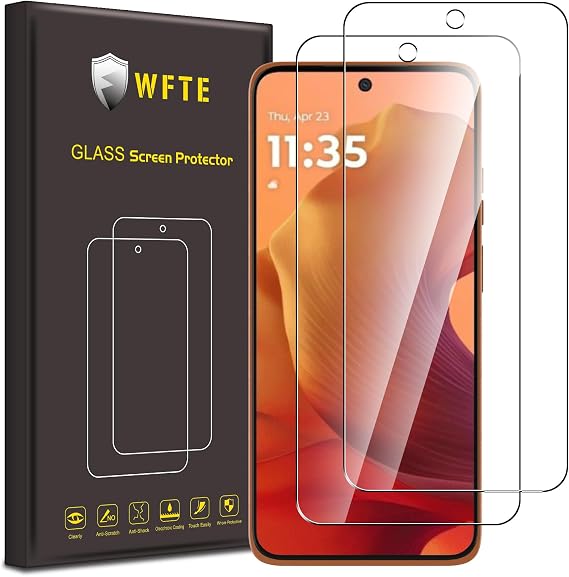 WFTE 2-Pack Tempered Glass for Motorola Moto G17/G17 Power/G56/E15/G05/G15 5G Screen Protector,9H Hardness,Anti-Scratch,Bubble-Free,HD Clear,Premium Protective Film for Motorola G17 5G,Case Friendly
