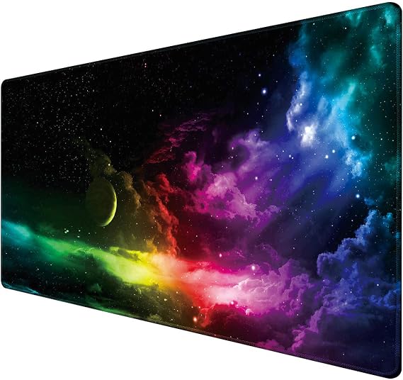 Benvo Extended Mouse Pad Large Gaming Mouse Pad- 35.4x15.7x0.12 inch Computer Keyboard Mouse Mat Non-Slip Mousepad Rubber Base and Stitched Edges for Game Players, Office, Study, Aurora Light Pattern