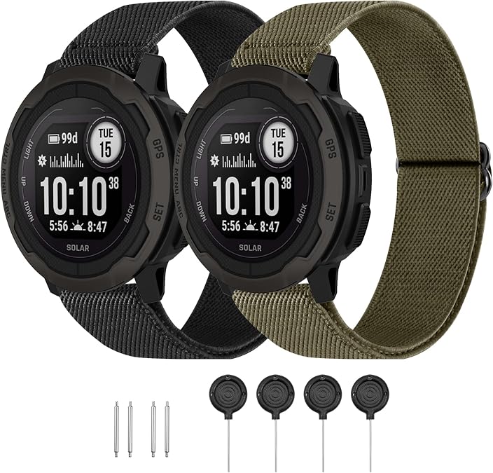 22mm Elastic Nylon Band Compatible with Garmin Instinct 1/2/3 45mm Solar,Soft Breathable Sport Replacement Strap for Fenix 8 47mm/Instinct Esports/Tactical(2 pack)