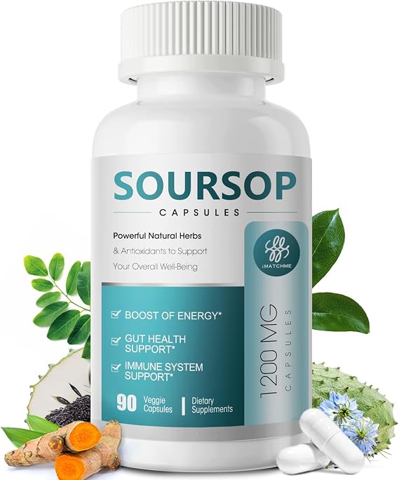 Soursop Graviola Capsules 11 in 1 Soursop Supplement for Gut Health, Immune System, Antioxidant Support, Herb Daily Supplements with Moringa, Black Seed, Turmeric,Vegan, Non-GMO, 90 Capsules