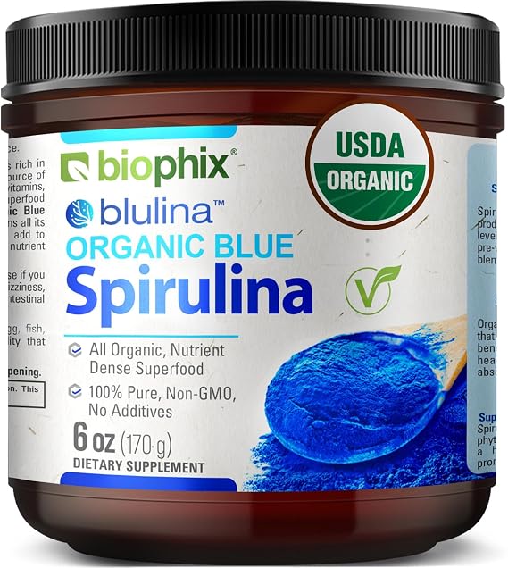biophix Blue Spirulina Powder Organic Blulina 6 oz - Algae Organic Spirulina Powder 170 Servings - Superfood Supplement - Natural Blue Pigment - Espirulina en Polvo Organica Pura Azul