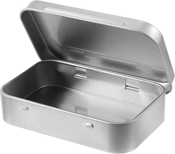 Silver Metal Rectangular Empty Hinged Tins Tin Containers, 3.7 x 2.3 x 0.8 Inch Small Storage Container, Mini Portable Storage Box with Lid for Candy Key Earrings Food Storage