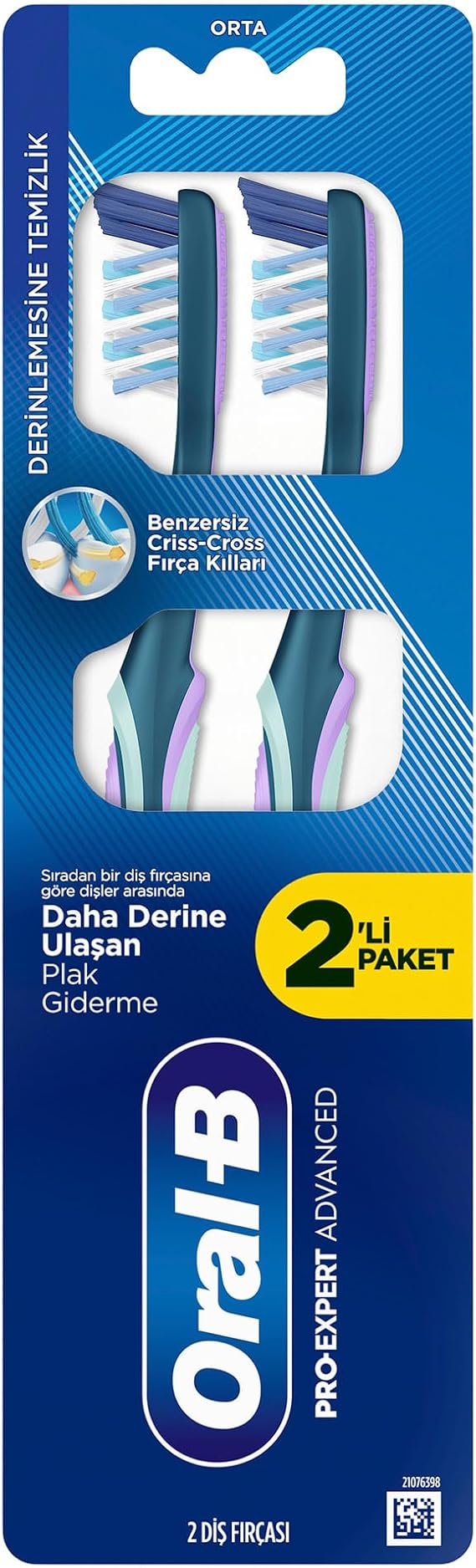 Oral-B Pro-Expert Advanced Derinlemesine Temizlik Diş Fırçası, Orta Sertlik, 2 Adet