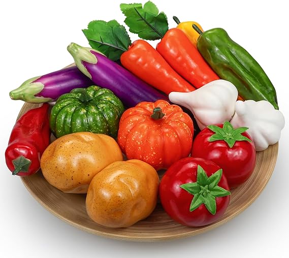 15 Pcs Artificial Vegetables, Fake Vegetables Decorative Vegetables Realistic Vegetables for Kitchen Decor, Display Vegetables Props Fake Potatoes Pumpkin Carrot Tomato Peppers