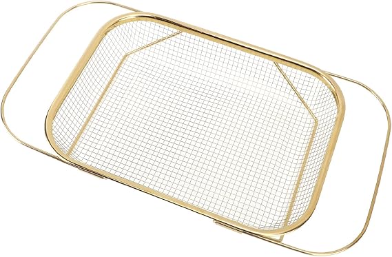 Stainless Steel Expandable Over The Sink Colander Strainer Basket for Kitchen Fine Mesh Rectangular (Gold)