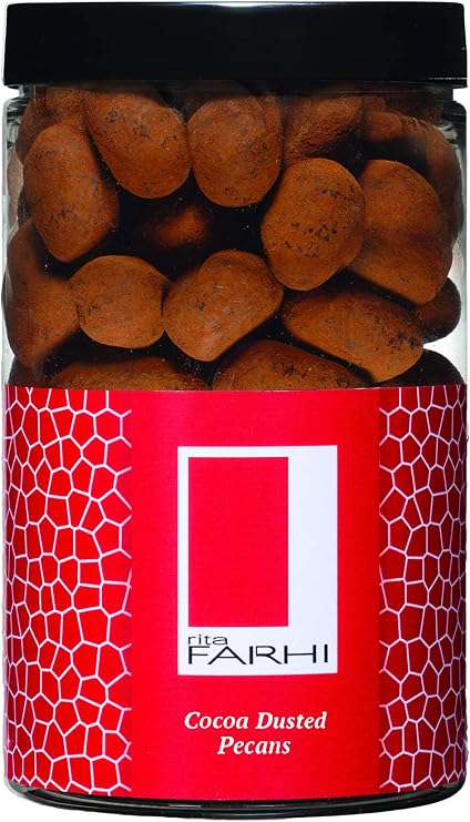 Rita Farhi Cocoa Dusted Belgian Milk Chocolate Coated Caramelised Pecans in a Luxury Gift Jar 290 g