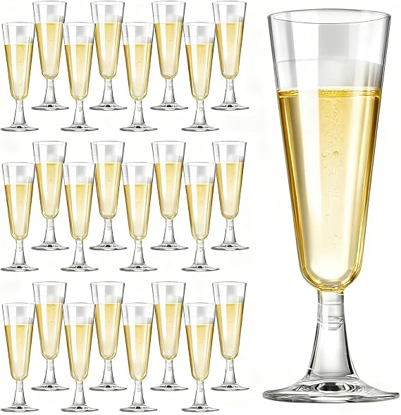 25-Pack Champagne Flutes – 150ml Reusable Clear PP Champagne Glasses