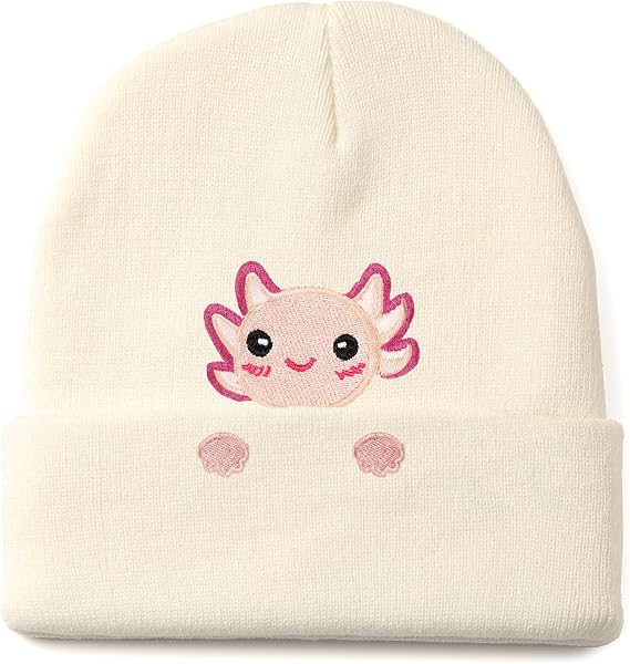 Axolotl Gifts Embroidered Beanie Hat for Women Men Cute Axolotl Lovers Knit Funny Birthday Christmas Stocking Gifts Stuff