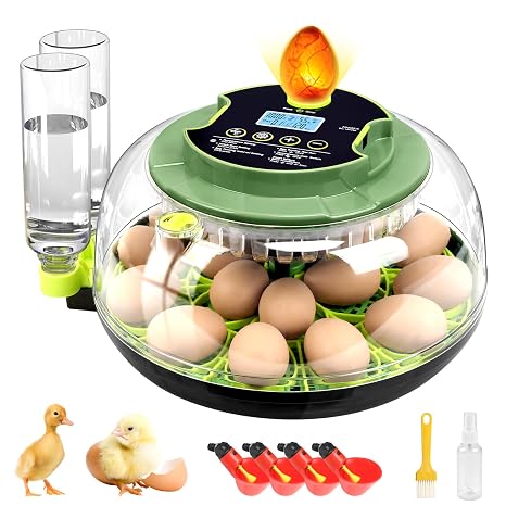 18 Chicken Egg Incubator with Temperature Control Auto Egg Turner | Humidity Display, Egg Candler, 2 Size Egg Trays, Chick Incubaotrs for Hatching Eggs Digital Incubator for Chicken, Duck Eggs