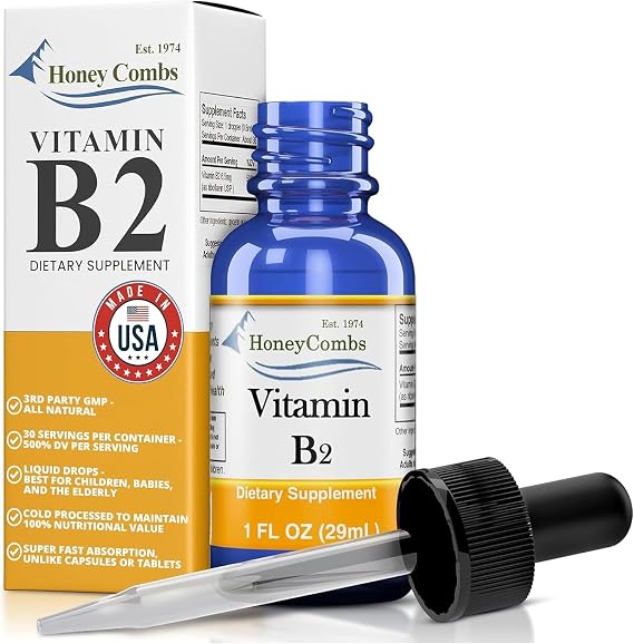 HoneyCombs Liquid Vitamin B2 Drops, Riboflavin B2 Supplement, 1 Fl Oz
