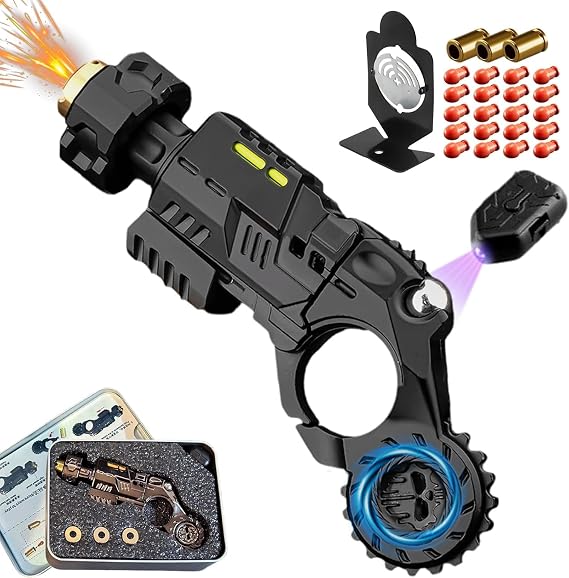 Metal Fidget Gun for Adults, Chameleon Titanium Steel, Adult Stress Relief Toy with 3 Shells and 20 Bullets, Age 14+,Best Steel Mini Toy Gift (Black)