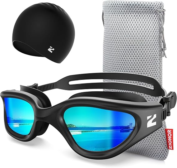 ZIONOR Swim Goggles Adult, G1 Air Unisex No Leak Anti-Fog with Swim Cap