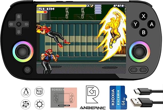 RG40XX H Handheld Game Console rg40xxh Retro Gaming Console 4.0'' IPS Screen with 64G TF Card Pre-Installed Games Linux 64-bit System Supports 5G WiFi Bluetooth HDMI and TV Output RG40XX Black