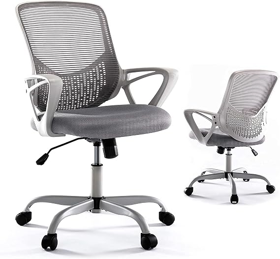 Office Chair, Ergonomic Design Adjustable Rolling Swivel Mesh Desk Chair with Lumbar Support, Mid Back, Armrests, Modern Style for Executive Tasks Home Office