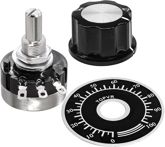 Taiss 2個 RV24YN20S 100K ポテンショメーター シングルターン カーボンフィルム ロータリー テーパー ポテンショメーター インバーター速度調整に使用 2個のA03ノブ&2個のダイヤルでモーター速度制御B104 100Kオーム