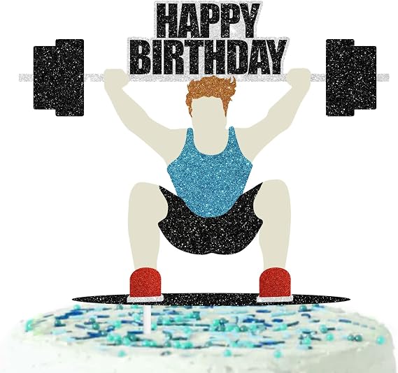 Happy Birthday Weightlifter Cake Topper- Fitness Theme Party, Athlete Theme Birthday Party Weightlifting Decoration -SugarGera