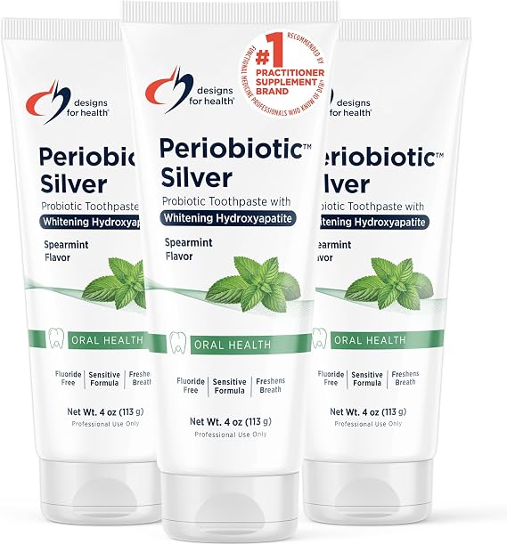 Designs for Health PerioBiotic Silver Hydroxyapatite Toothpaste - Fluoride Free Toothpaste with Oral Probiotics with Whitening Hydroxyapatite - Supports Gum Health & Remineralization (3 Pack, 4oz)