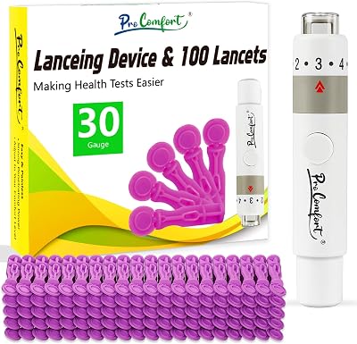 Lancing Device Less Pain, with 100pcs Twist Top 30 Gauge Blood Lancets for Blood Glucose Testing, Blood Sample Lancet Pen for Blood Sugar Monitor