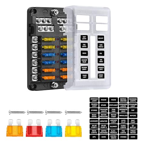 12-Way Marine Fuse Block,Waterproof 12v Fuse Block with LED Indicator for 12V/24V Automotive Golf Cart Truck Car Boat Marine RV Motorcycle