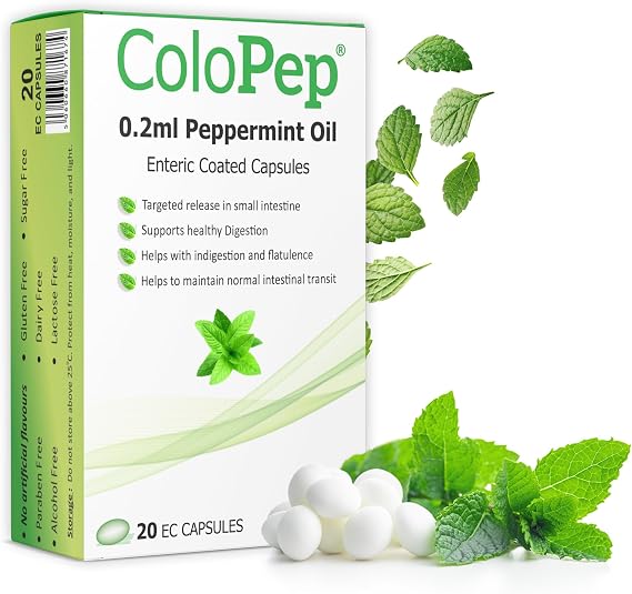 Peppermint Oil Capsules | Enteric Coated Gastro-Resistant Natural Mint Capsules for Healthy Digestion, Bloating | Encased in Hygienic Blister Packs - 20 Soft Gel Capsules (0.2ml Each)