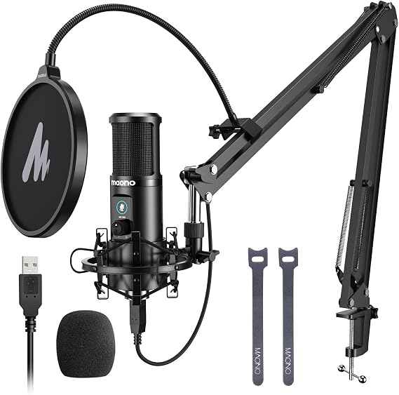 MAONO USB Condenser PC Microphone for Record Podcast Stream Singing Vocal | Professional Cardioid Studio Mic with 24Bit/192kHz, Mute Button, Gain Knob,Boom Arm, Pop Filter, Shock Mount, PM421