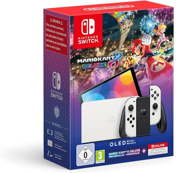 Nintendo Switch OLED Konsol Beyaz + Mario Kart 8 Deluxe + 12 Months NSO