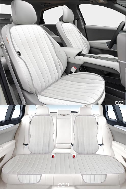 Bod Vodina Series Car Seat Cushion Set with Thai Feather Pockets Seat Protection Sleeve Front Back Set Gray