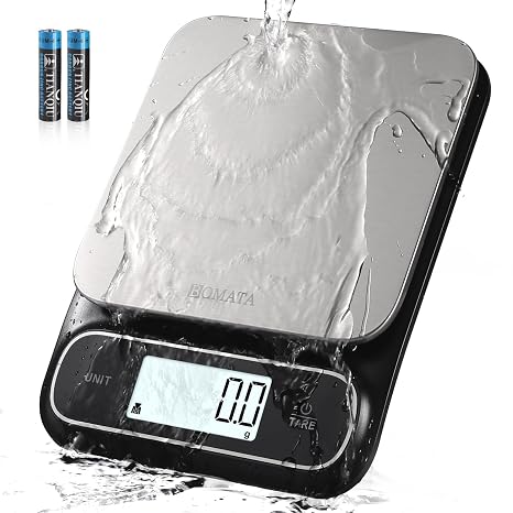 BOMATA Waterproof IPX6 Kitchen Scale with 0.1g High Precision, 5kg capacity