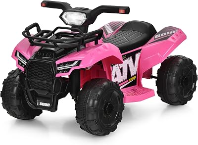 HONEY JOY Kids ATV, 4 Wheeler Battery Powered Toddler Quad with Front Storage Basket, Horn, Music, LED Lights, Footrest, Electric Car for Kids, 6V Ride On Toys for Boys GirlsPink
