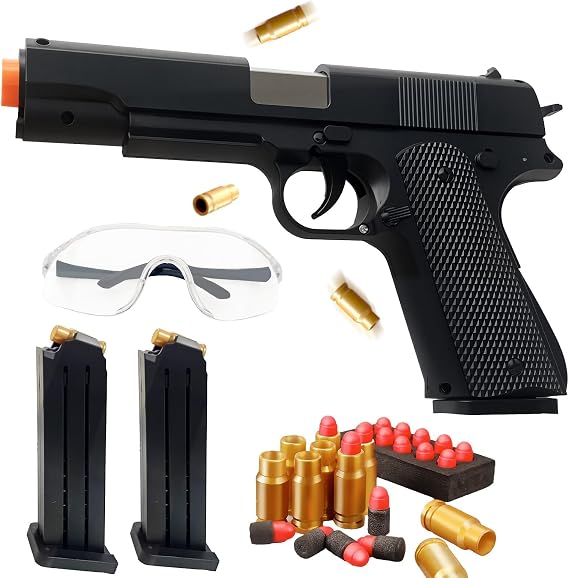 Manual Shell Eject Black 1911 Blaster 2Mags 50Darts 40Shells Goggles