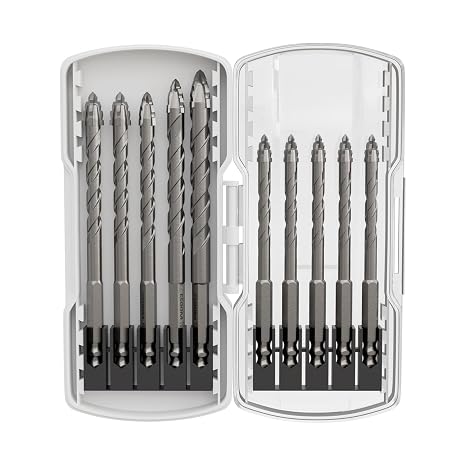 CSOOM 10PCS Upgrade Masonry Drill Bit Set,Serrated Concrete Drill Bit, Suitable for Tiles, Glass, Bricks, Ceramics, Plastics and Wood