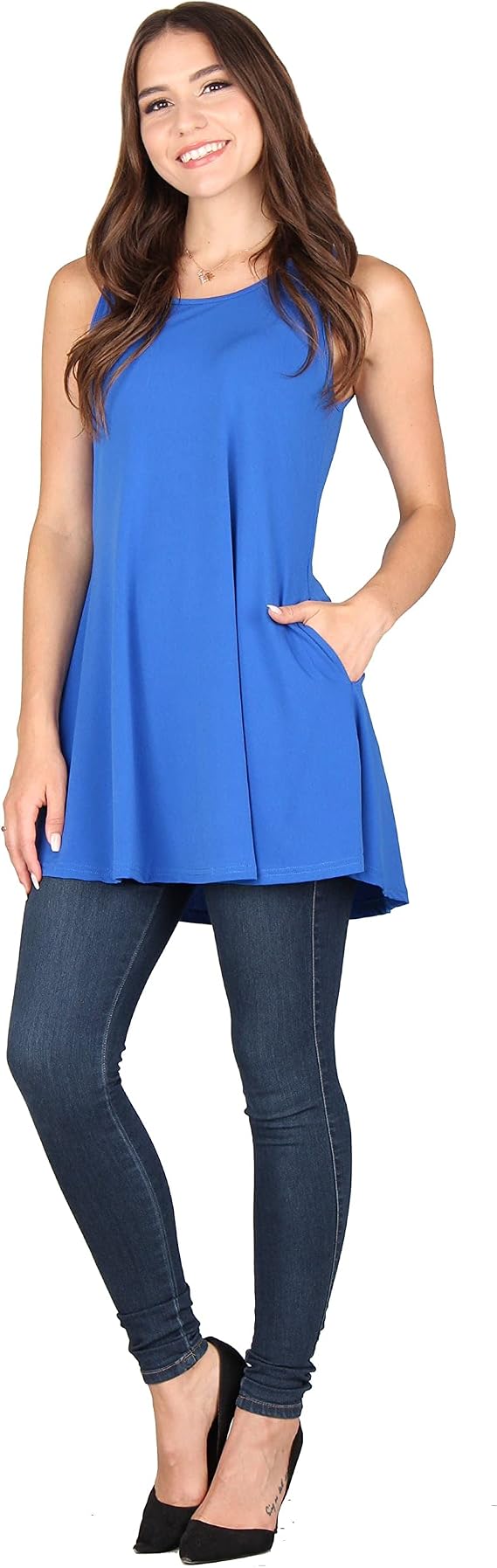 Lildy Women's Solid Sleeveless Pocket Tunic, Loose Casual Stretchable Pullover
