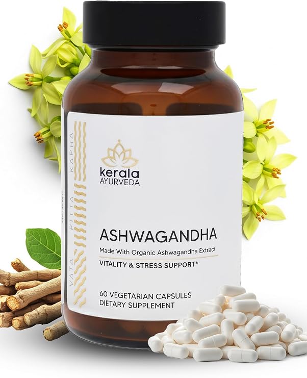 Kerala Ayurveda Ashwagandha Capsules 60 Vegan Capsules | Organic Adaptogen for Stress Support, Mood Balance & Daily Vitality | Supports Healthy Stress Response & Immune Support | Prop 65 Compliant
