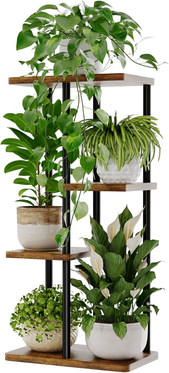 Bamworld Plant Stand 4 Tier Corner Metal Shelf Brown