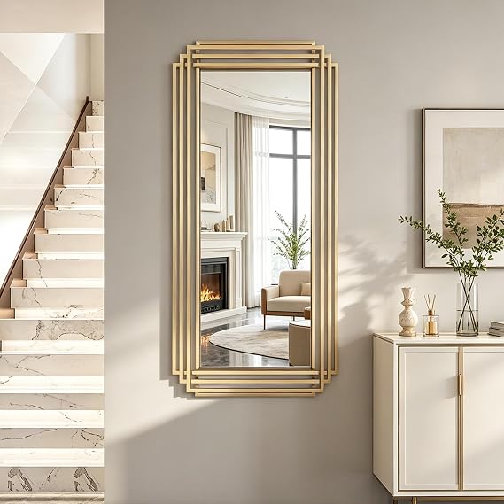 47"x22" Large Rectangle Decorative Mirror with Geometric Frame