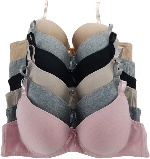 6 Pieces Women's Wired Basic Plain Light Regular Padding Everyday Bra