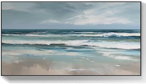UYLHJKLZ 3D Ocean Waves Textured Oil Painting Abstract Blue Sea Home Decor Art Fashion Wall Decor Impressionist Art Living Room Decor Art,Unstretched,Frameless,(91X182cm) 36X72Inches