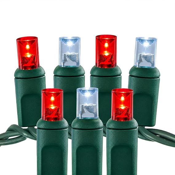 Pro Christmas Wide Angle LED Lights, White/Red, Green Wire, 70 Count