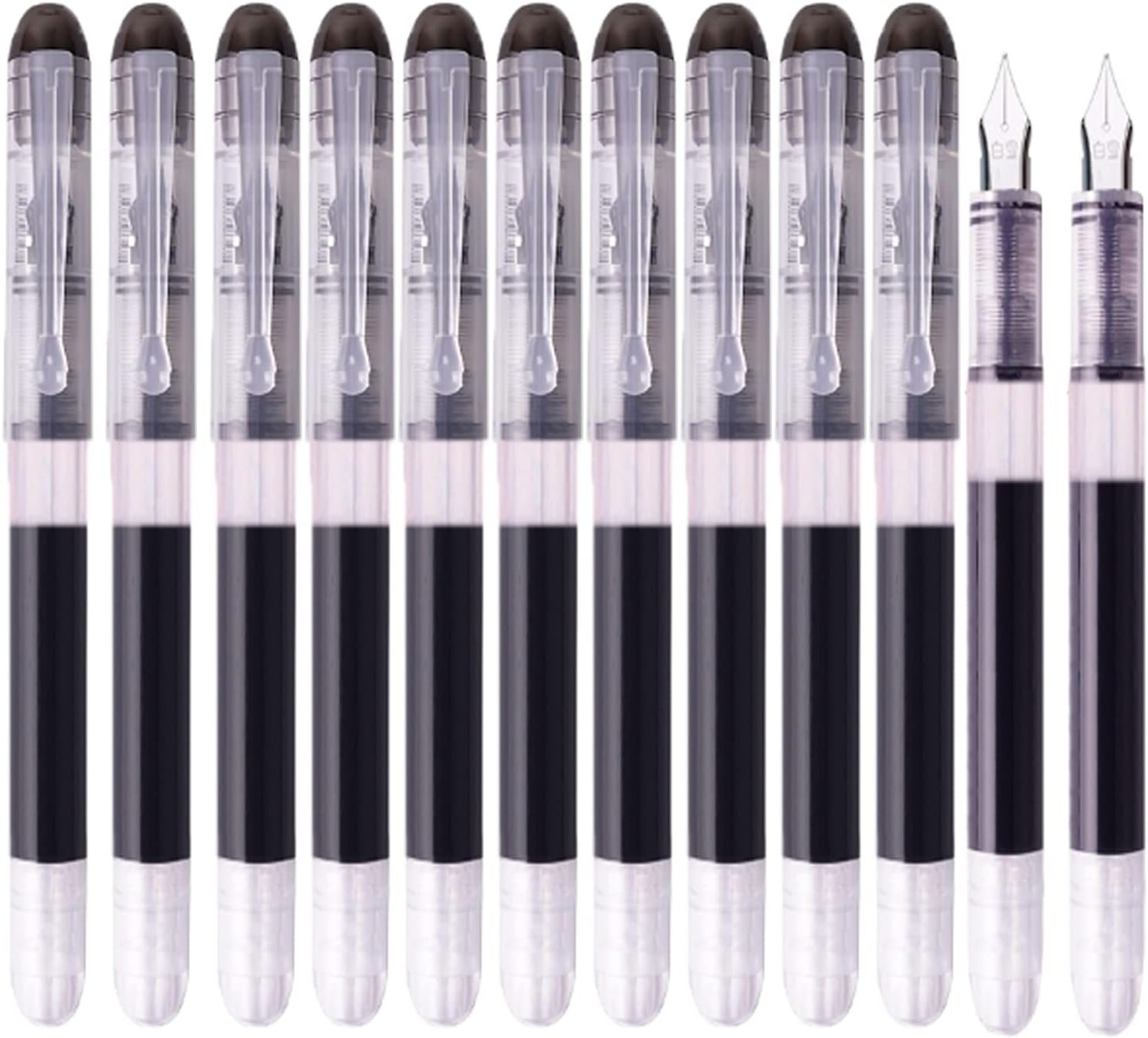12pcs Black Disposable Fountain Pens, Black Ink Fountain Pens for Writing, Smooth-Writing Office Supplies for Sketching, Journaling, Calligraphy, Doodling and Gifts.