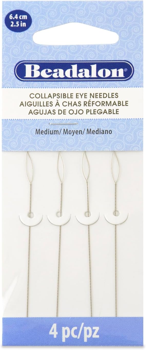 Beadalon Collapsible Eye Beading Needles, Medium 0.36 mm / .014 inches Diameter, 2.5 inches Length, 4 pc